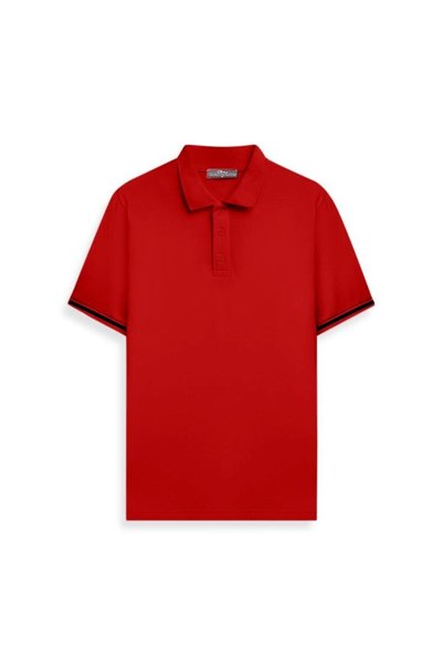 Contrast Sleeve Detailed Pique Red T-Shirt
