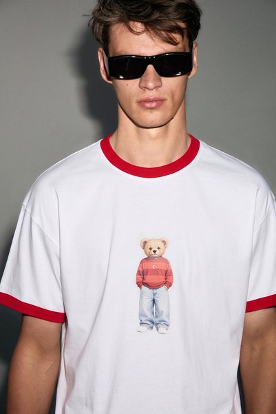 Bamsi Men's 100% Organic Cotton Contrast Collar World Cup Special Printed White T-Shirt