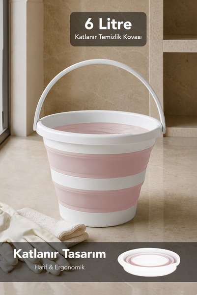 6Lt Foldable Water Bucket - Practical Portable Silicone Bathroom Water Cleaning Bucket Pink