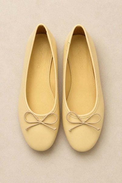 Yellow Women's Bow Detailed Casual Ballerina Shoes – Flat Sole Ballerina Shoes with Soft Insole