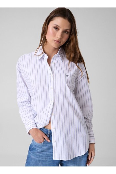 Jeans White Women's Comfort Fit Striped Shirt W6YH74W3361-S04G