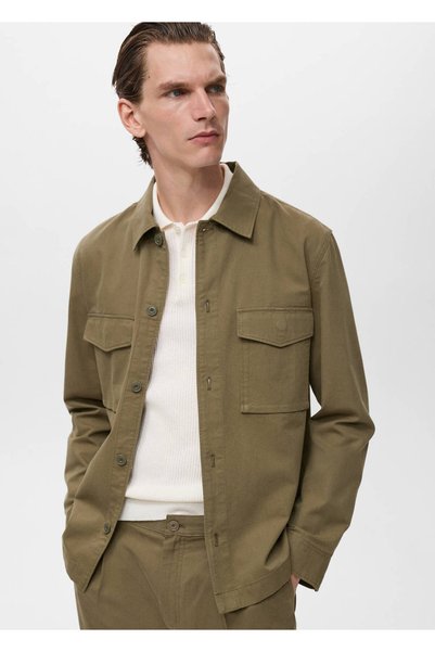 Straight Cut Cotton Jacket with Buttons