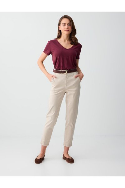 Stone Side Pocket High Waist Regular Leg Woven Trousers