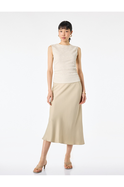 Fish Cut Midi Satin Skirt