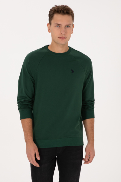 Men's Regular Fit Crew Neck Dark Green Slim Basic Sweatshirt 50313752-Vr079