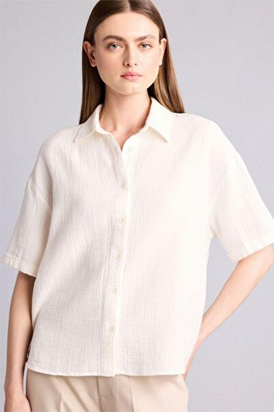 100% памук Regular Fit кошула со јака муслин кошула со кратки ракави F0884AX26SM