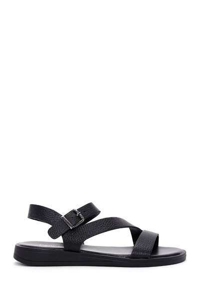 Women's Black Ankle Strap Genuine Leather Sandals 25Sfd1506Ft