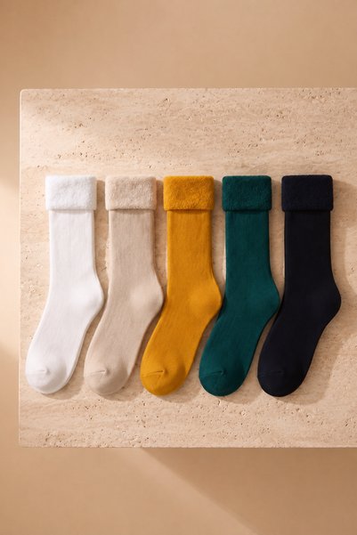 Women's 5-Pack Towel Socks Mustard Mix