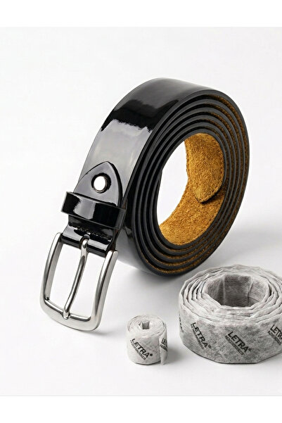 GK0002 машки каиш од вистинска лакирана кожа со нерѓосувачка тока, ширина 3,5 cm, за младоженци, спортско-елегантен