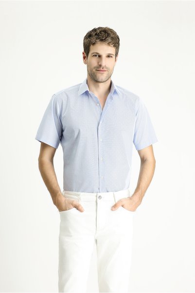 Short Sleeve Regular Fit Plaid Pocket Cotton Easy-Iron Shirt