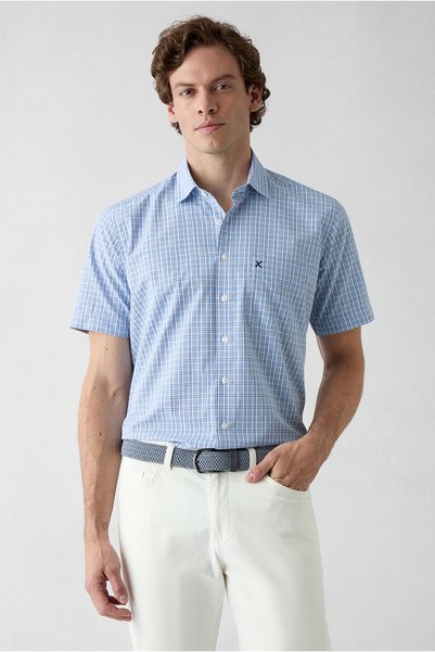 Short Sleeve Regular Fit Cotton Plaid Shirt