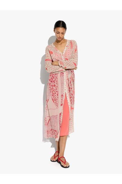Women's Draped and Knotted Midi Patterned Dress