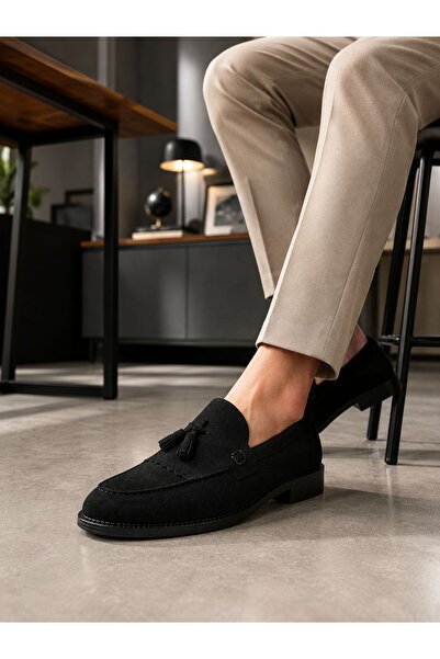 Roy Shoes Corcik класични машки чевли од црна превртена кожа со реси