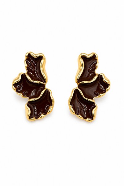 Summer Luxury Steel Brown Enamel Wavy Design Women's Earrings