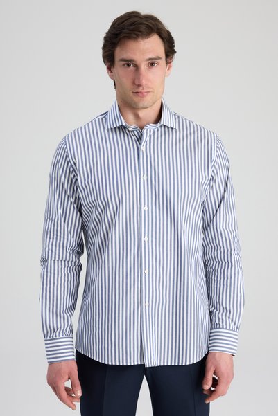 Ds Damat Slim Fit Navy Blue Striped Shirt