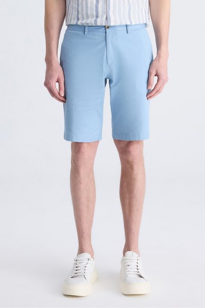 Slim Fit Blue Gabardine Cotton Shorts