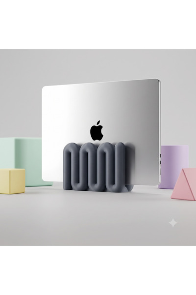 Вертикален држач за лаптоп, компатибилен со Macbook - држач за тетратка, организатор за биро - темно сив