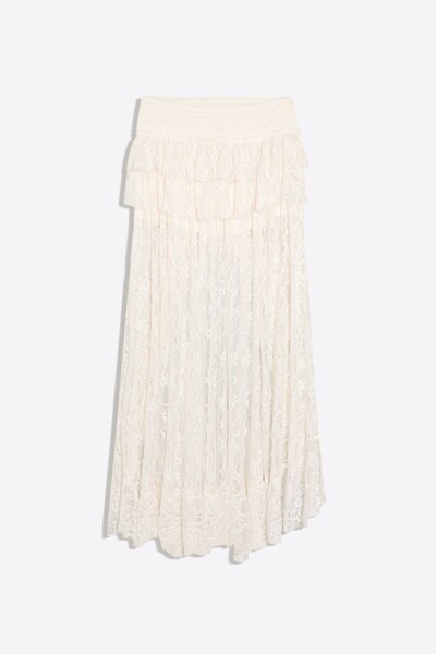 Asymmetrical Midi Skirt with Lace Details