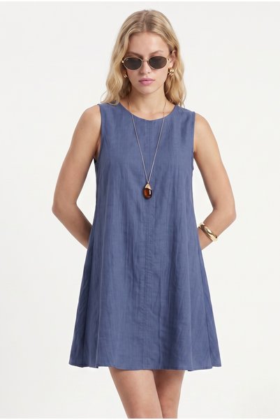 Women's Cody Soft Nubuck Cupra Woven Bell Cut Sleeveless Casual Light Indigo Short Dress