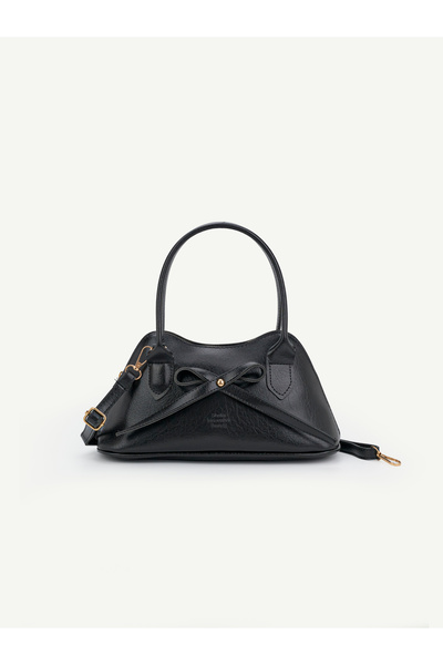 Black Shk335 Bow Detailed Zippered Long Strap Women's Hand, Arm and Shoulder Bag