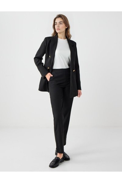 Black High Waist Straight Cut Woven Trousers