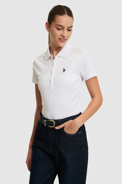 Women's White Basic Polo-Collar T-Shirt 50321818-VR013