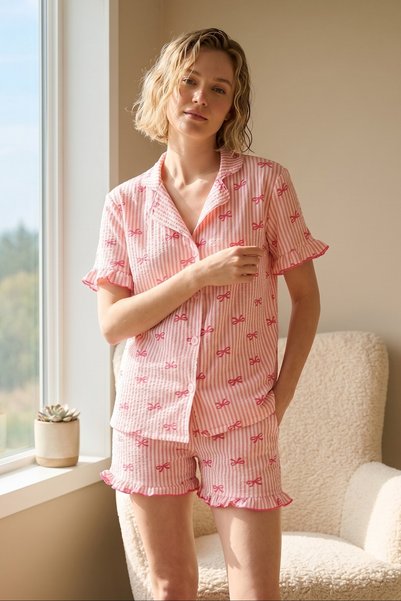 Bürümcük Knitted Short Sleeve Women's Buttoned Shorts Set