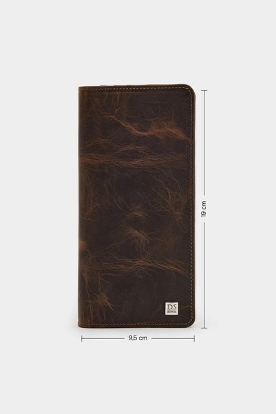 Ds Damat Brown 100% Genuine Leather Long Wallet with Phone Compartment