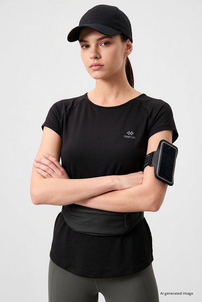 Black Back Window Short Sleeve Standard Fit O Neck Women's T-Shirt - 97101