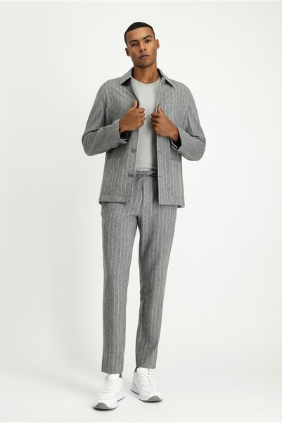 7 Drop Slim Fit Slim Cut Woolen Classic Fabric Trousers with Elastic Waist and Drawstring Stripes