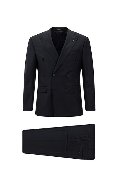 8 Drop Long Slim Fit Wool Double Breasted Suit