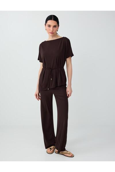 Bitter Brown Regular Waist Regular Leg Knitted Long Trousers