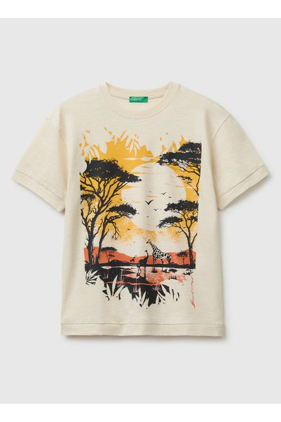Cream Boy's Printed T-Shirt 3Sdlc10Tu