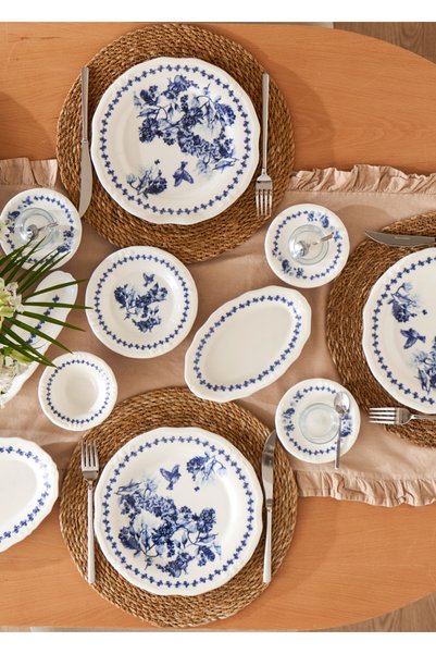 Vanessa Porcelain 52 Piece Breakfast Set for 12 People Blue