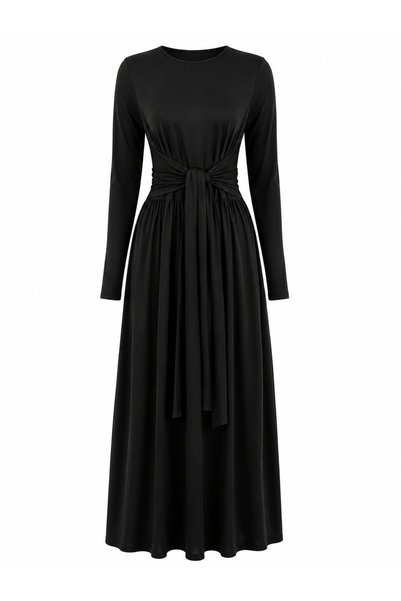 Black Dress with Front Tie Detail - E4988