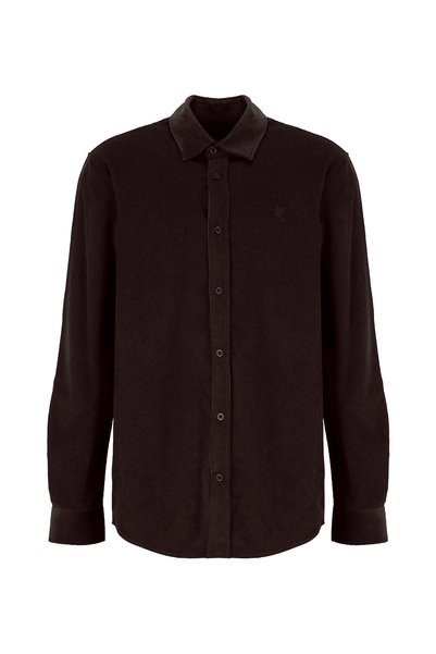 Brown Men's Slim Fit Ribbed Shirt F5Wm-Gml 2378 N