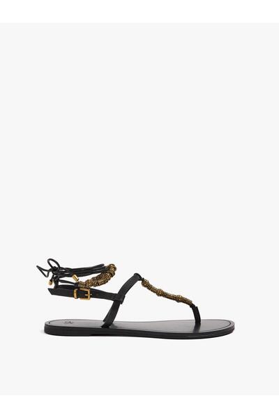 Women's Metallic Beaded Flat Sandals