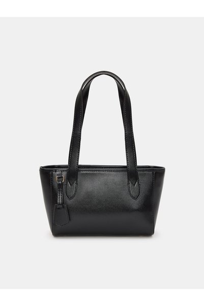 Zippered Flat Shoulder Bag-Black