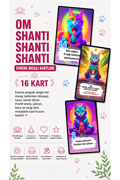 Картички за афирмација и свесност за деца – едукативен сет со тема Om Shanti од 16 картички