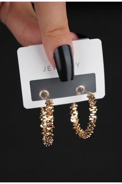 Women's Yellow Steel Color Non-Fading Serrated Textured Hoop Earrings