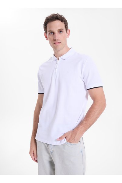 White Men's Relaxed Printed Polo T-Shirt M5Sm-Tst1324
