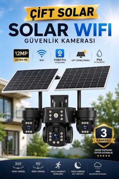 MARO Wifi 12MP паметна безбедносна камера со три камери UltraHD на сончева енергија V380PRO