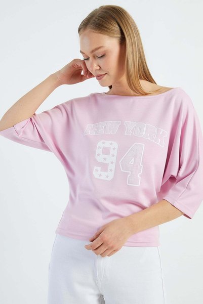 New York Printed Bat Sleeve Blouse