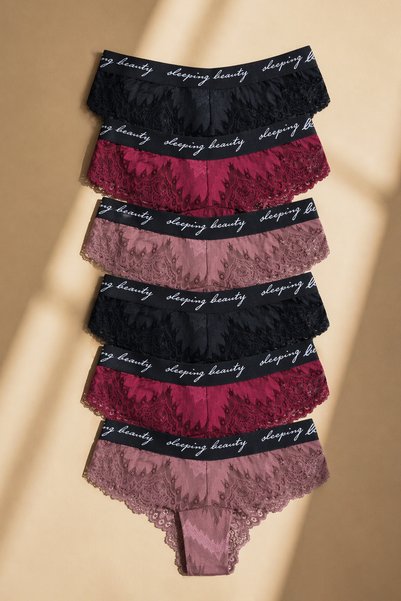 Women's 6-Piece Set of Elastic Lace Fancy Panties with Writing