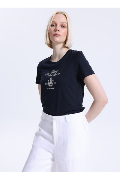 Navy Blue Women's Printed T-Shirt 200P03725