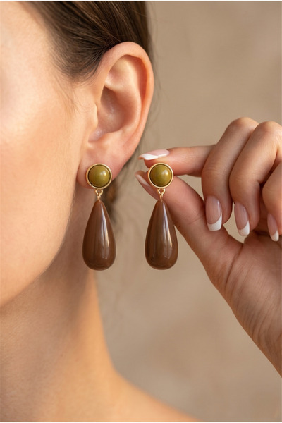 Khaki Green and Brown Drop Shape Elegant Dangle Earrings