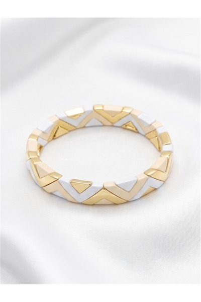 White and Gold Color Zigzag Patterned Flexible Bracelet
