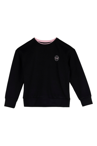 Black Girls' Crew Neck Printed Sweatshirt J6Wg-Swt7535