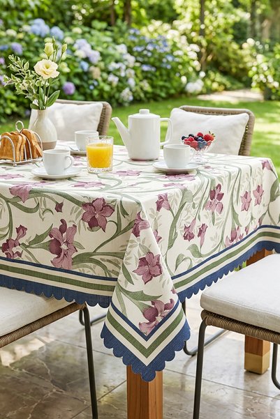 Modern Floral Patterned Tablecloth For Garden Balcony Stain Resistant Elegant Design
