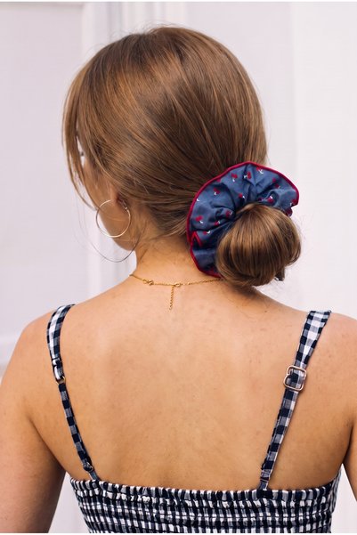 Cherry Patterned Drawstring Elastic Buckle Navy Blue/Red